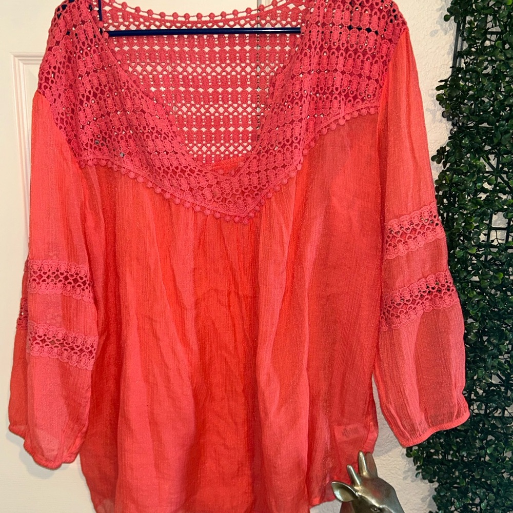 Elegant Pink Crochet Women's Top
